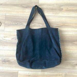 Blue suede leather tote